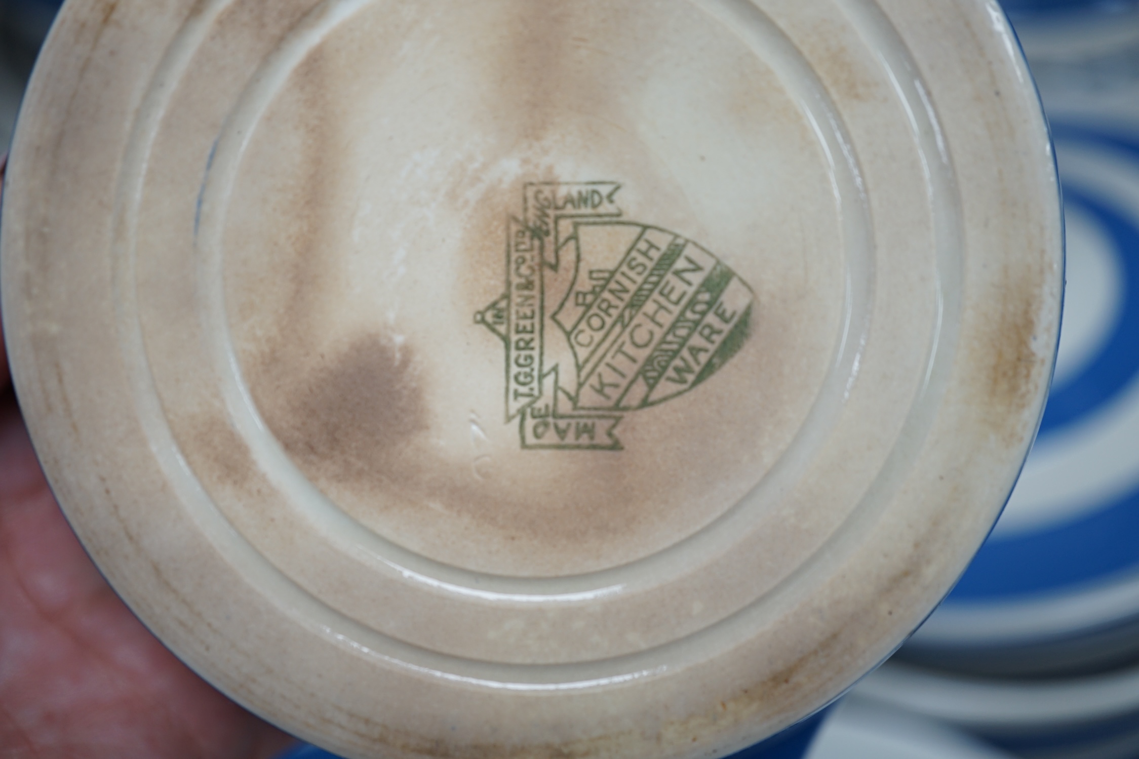 T.G.Green Cornish Kitchenware, a collection of tableware to include lidded tureens and serving dishes, muffin and chafing dish etc, mainly Green Shield marks, approximately twenty pieces. Condition - poor, fair and good
